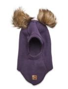 Wool Fullface W. Pom Pom Accessories Headwear Balaclava Purple Mikk-line