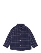 Check Cotton Shirt Tops Shirts Long-sleeved Shirts Navy Mango