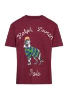 Dog-Print Cotton Jersey Tee Tops T-Kortærmet Skjorte Burgundy Ralph Lauren Kids