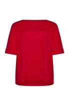 Cotton-Blend Boatneck Top Tops T-shirts & Tops Short-sleeved Red Lauren Women