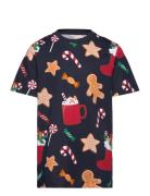 Jjxmas Merry Aop Tee Ss Crew Neck Jnr Tops T-Kortærmet Skjorte Navy Jack & J S