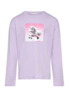 Printed Over Longsleeve Tops T-shirts Long-sleeved T-Skjorte Purple Tom Tailor