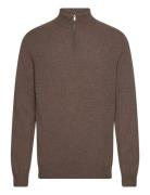 Lambswool Hzip Tops Knitwear Half Zip Jumpers Brown Hackett London