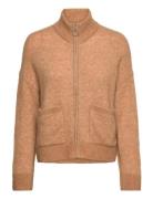 Slfsia Ras Ls Knit Zipper Cardigan Noos Tops Knitwear Cardigans Beige Selected Femme