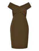 Crepe Off-The-Shoulder Cocktail Dress Kort Kjole Khaki Green Lauren Ralph Lauren