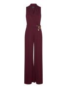 Chain-Trim Stretch Jersey Jumpsuit Bottoms Jumpsuits Burgundy Lauren Ralph Lauren