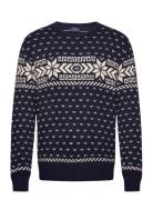 Snowflake Cotton-Cashmere Sweater Tops Knitwear Round Necks Navy Polo Ralph Lauren