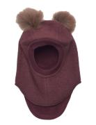 Balaclava Wool Alpaca Pompoms Accessories Headwear Balaclava Burgundy Huttelihut