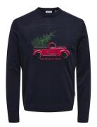 Onsxmas Reg 5 Aplication Crew Knit Tops Knitwear Round Necks Navy ONLY & SONS