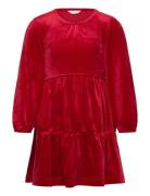 Velour Tiered Dress Dresses & Skirts Dresses Casual Dresses Long-sleeved Casual Dresses Red GANT