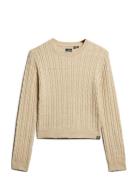 Fitted Cable Crew Neck Jumper Tops Knitwear Jumpers Beige Superdry