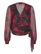 Diana Wrap Top Tops Blouses Long-sleeved Red Bardot