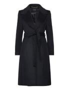 Belted Wool-Blend Wrap Coat Uldfrakke Frakke Black Lauren Ralph Lauren