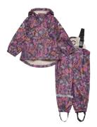 Pu Aop Rain Set Teddy Rec W. Susp104 Outerwear Rainwear Rainwear Sets Multi/patterned Mikk-line