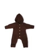 Jumpsuit Bouclé Merino Wool W. Buttons And Hoodie Jumpsuit Brown Smallstuff