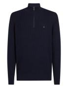 Herringb Structure Zip Mock Tops Knitwear Half Zip Jumpers Navy Tommy Hilfiger