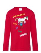 Strongest Girl Shirt Tops T-shirts Long-sleeved T-Skjorte Red Pippi Langstrømpe