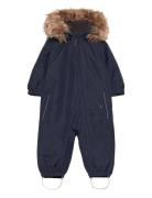 Coverall W. Fake Fur Outerwear Coveralls Snow-ski Coveralls & Sets Navy Color Kids