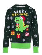 Sweet Christmas Dino Kids Tops Knitwear Pullovers Green Christmas Sweats