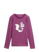 Printed Longsleeve Tops T-shirts Long-sleeved T-Skjorte Purple Tom Tailor