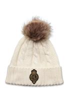 Crest-Patch Pom-Pom Cable-Knit Beanie Accessories Headwear Beanies Cream Lauren Ralph Lauren