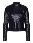 Sequined Mesh Turtleneck Tops Blouses Long-sleeved Black Polo Ralph Lauren