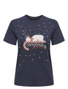 Onlxmas Life Yrsa Christmas S/S Top Jrs Tops T-shirts & Tops Short-sleeved Navy ONLY