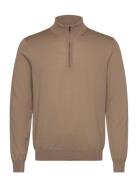 100% Merino Wool Sweater With Zip-Neck Tops Knitwear Half Zip Jumpers Brown Mango