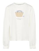 Printed Long Sleeve T-Shirt Tops T-shirts Long-sleeved T-Skjorte White Mango