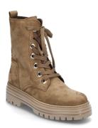 Laced Ankle Boot Shoes Boots Ankle Boots Ankle Boots Flat Heel Beige Gabor