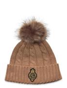 Crest-Patch Pom-Pom Cable-Knit Beanie Accessories Headwear Beanies Beige Lauren Ralph Lauren