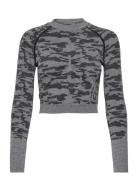 Camo Long Sleeve Crop Top Sport Crop Tops Long-sleeved Crop Tops Grey Famme