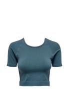 Onpjiji Seam Ss Detail Top Sport Crop Tops Short-sleeved Crop Tops Blue Only Play