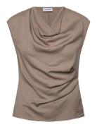 Recycled Cdc Draped Top Designers Blouses Short-sleeved Beige Calvin Klein