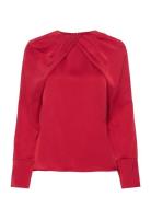 Evie Pleated Neckline Blouse Designers Blouses Long-sleeved Red Malina