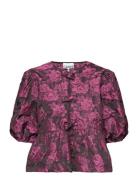 Botanic Jacquard Designers Blouses Short-sleeved Pink Ganni