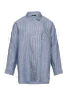 Relaxed Fit Pinstripe Linen Shirt Tops Shirts Linen Shirts Blue Lauren Women