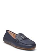 Barnsbury Pebbled Leather Driver Shoes Flat Loafers Navy Lauren Ralph Lauren