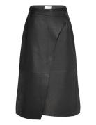 Slfamalia Mw Wrap Leather Skirt Skirts Knee-length & Midi Skirts Black Selected Femme