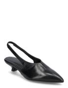 Eros Black Leather Pumps Shoes Sling Backs Heeled Slingbacks Black ALOHAS