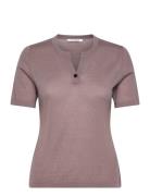 Merino Wool Short Sleeve Knit Top, Kendra Tops Knitwear Jumpers Grey Ivo Nikkolo