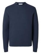 Slhdane Ls Knit Structure Crew Neck Noos Tops Knitwear Round Necks Blue Selected Homme