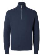 Slhdane Ls Knit Structure Half Zip Noos Tops Knitwear Half Zip Jumpers Blue Selected Homme