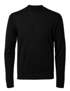 Slhtray Ls Knit Merino Mock Neck Noos Tops Knitwear Round Necks Black Selected Homme