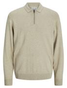 Jjeemil Knit Polo Half Zip Ls Noos Tops Knitwear Half Zip Jumpers Beige Jack & J S