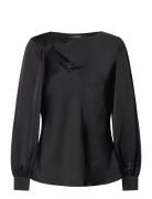 Cutout Satin Charmeuse Blouse Tops Blouses Long-sleeved Black Lauren Ralph Lauren