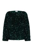 Vifaith Boat Neck L/S Sequin Top/Vol Tops Blouses Long-sleeved Green Vila