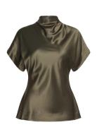 Otilia Draped Half Polo Top Tops Blouses Short-sleeved Khaki Green Malina