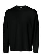 Slhlooseoscar Ls O-Neck Tee Noos Tops T-Langærmet Skjorte Black Selected Homme