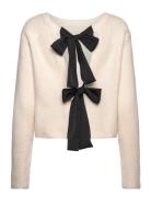 Objparvi Sateen Bow Knit Cardigan Div Tops Knitwear Cardigans Beige Object